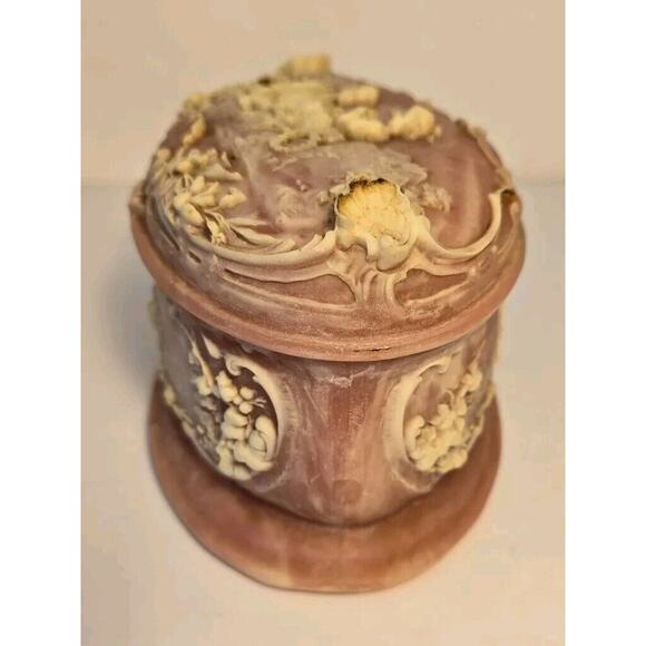 Vintage Genuine Incolay Stone Pink Trinket Dish Box - Picture 4 of 8